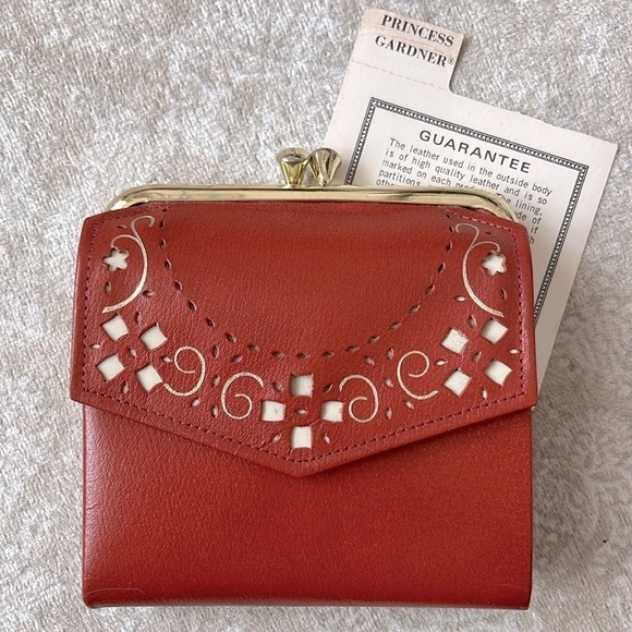 Brand New Princess Gardner VINTAGE Top Grain Cowhide Snap Close Burnt Red Cutout - Picture 1 of 16